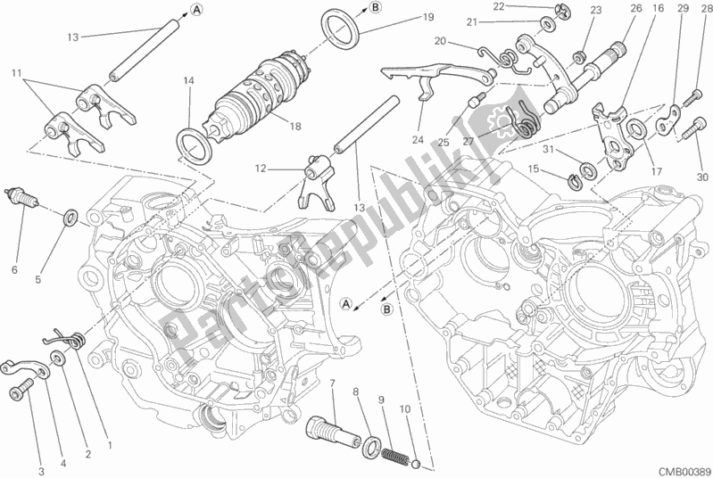 All parts for the Gear Change Mechanism of the Ducati Hypermotard 1100 EVO USA 2012
